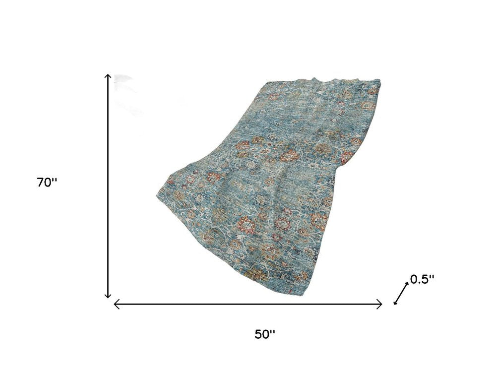 50" X 70" Rust Teal And Gold Floral Polyester Woven Plush Throw Blanket