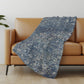 50" X 70" Blue And Pewter Floral Polyester Woven Plush Throw Blanket