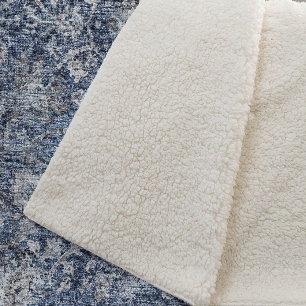 50" X 70" Blue And Pewter Floral Polyester Woven Plush Throw Blanket