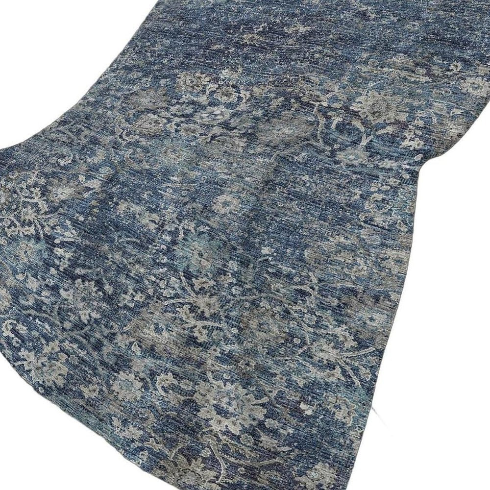 50" X 70" Blue And Pewter Floral Plush Throw Blanket
