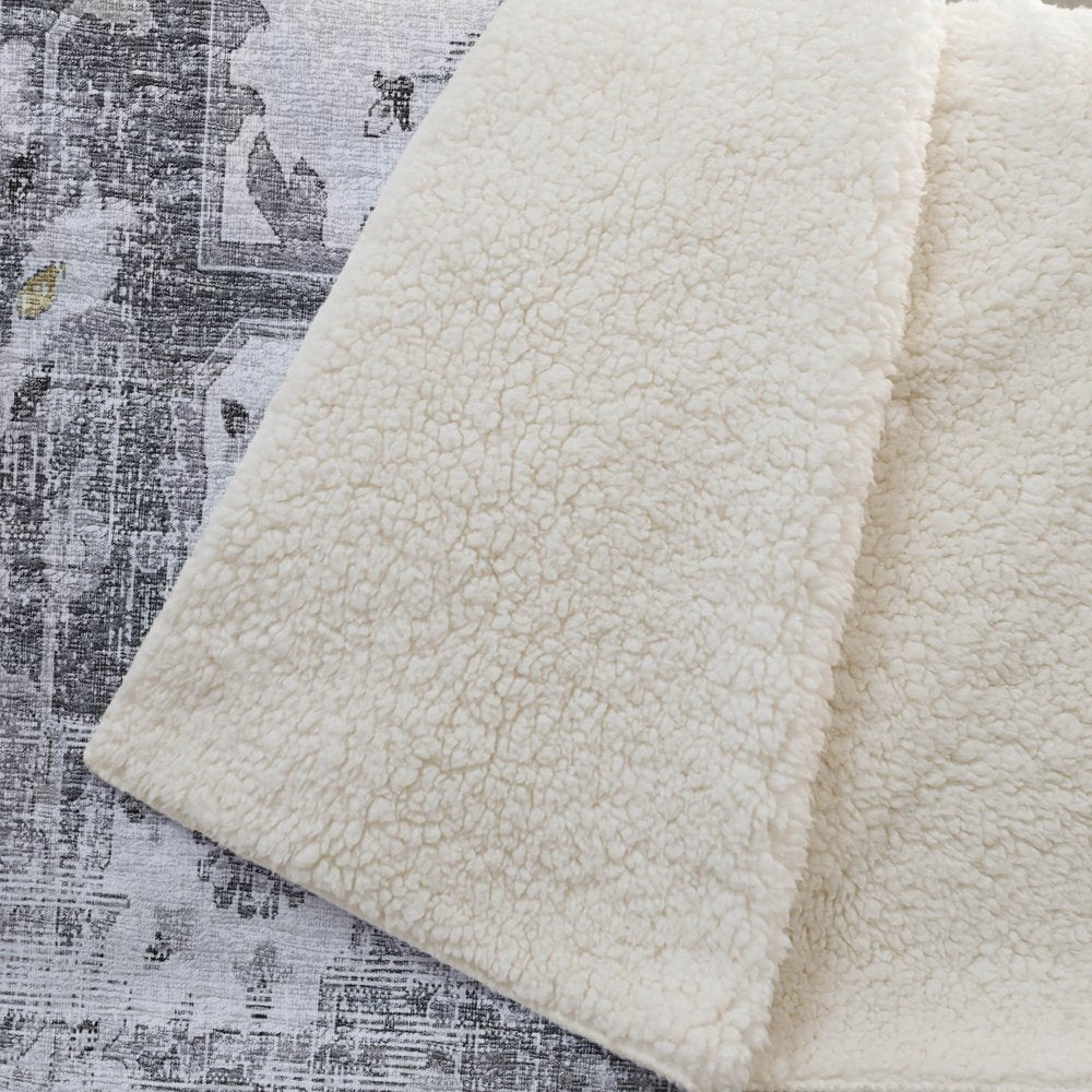 50" X 70" Charcoal Gray And Ivory Floral Polyester Woven Plush Throw Blanket