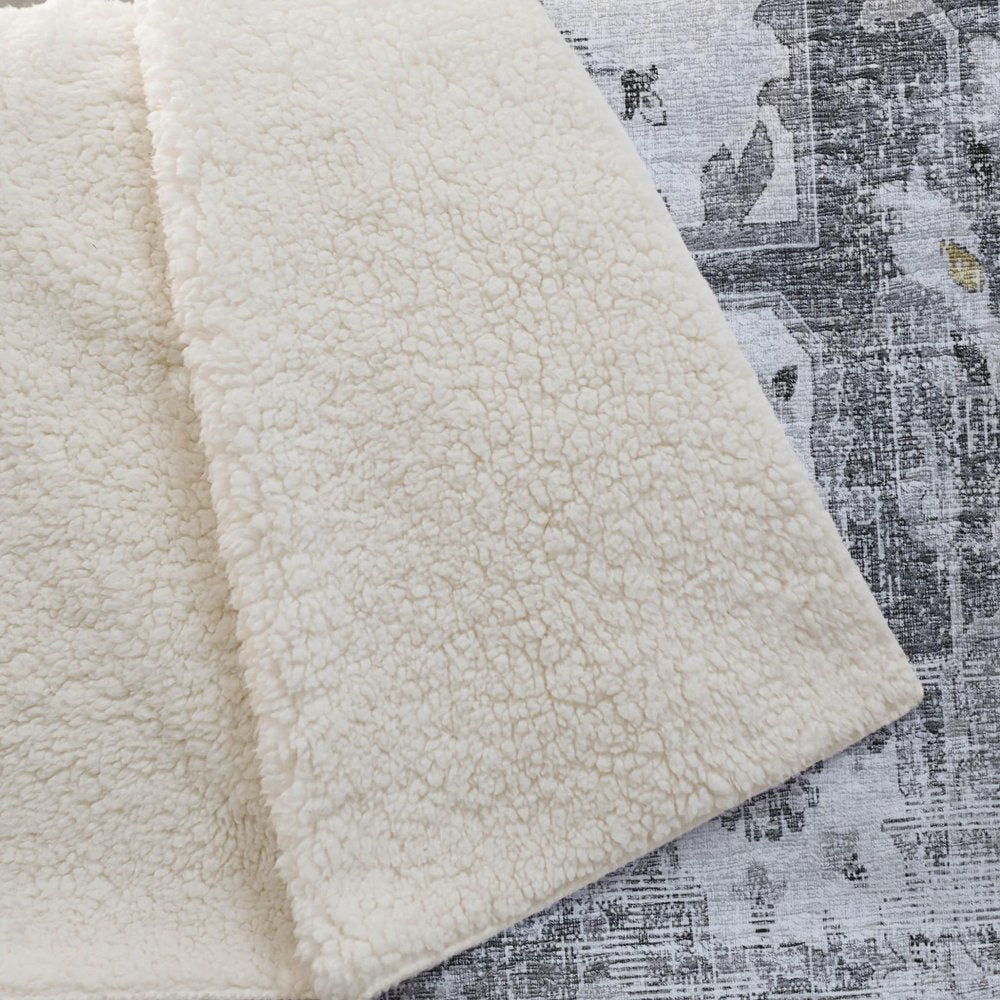 50" X 70" Charcoal Gray And Ivory Floral Polyester Woven Plush Throw Blanket