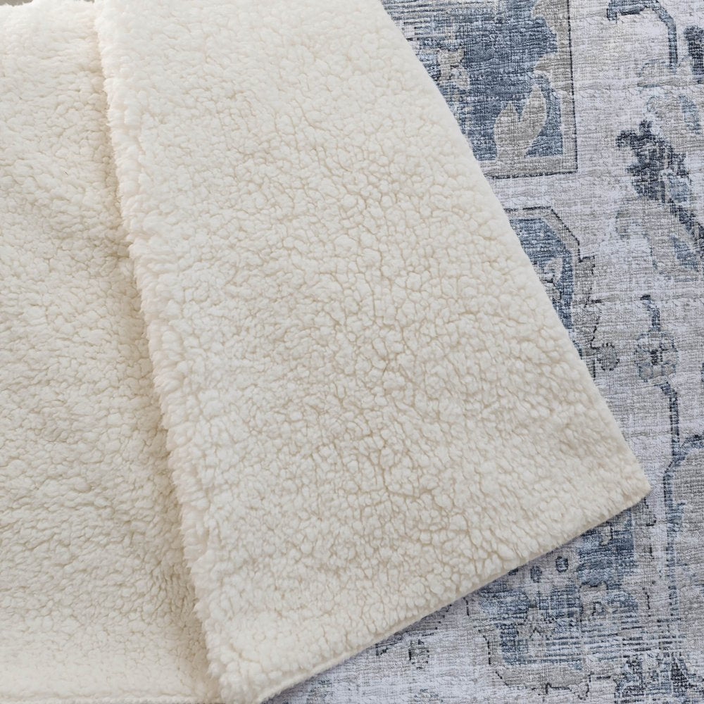 50" X 70" Blue And Ivory Floral Polyester Woven Plush Throw Blanket