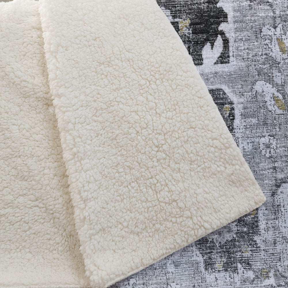 50" X 70" Charcoal Gold And Gray Floral Polyester Woven Plush Throw Blanket