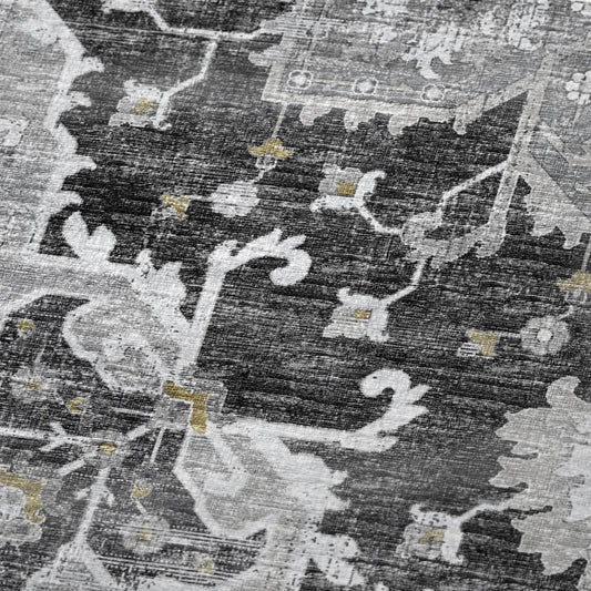 50" X 70" Charcoal Gold And Gray Floral Polyester Woven Plush Throw Blanket