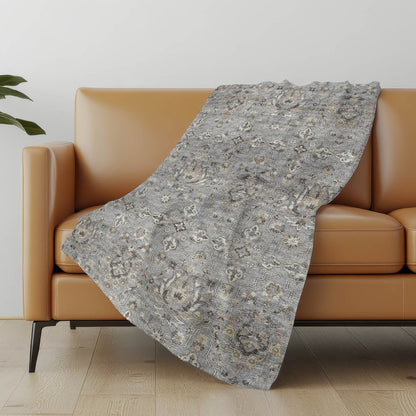 50" X 70" Charcoal And Gray Floral Polyester Woven Plush Throw Blanket