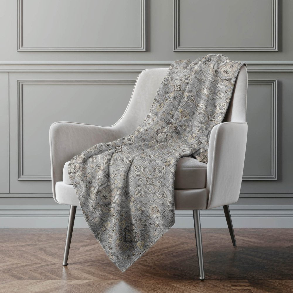 50" X 70" Charcoal And Gray Floral Polyester Woven Plush Throw Blanket