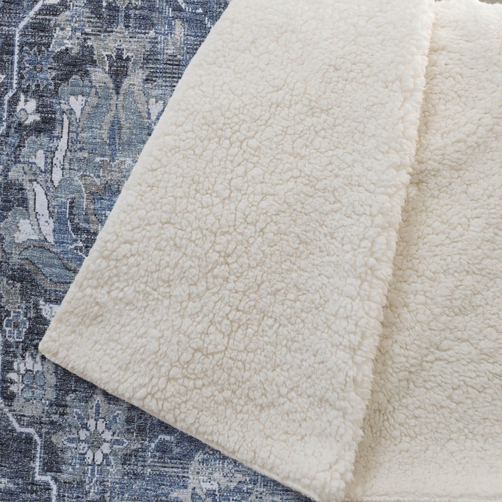 50" X 70" Blue Gray And Ivory Floral Polyester Woven Plush Throw Blanket