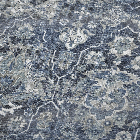 50" X 70" Blue Gray And Ivory Floral Polyester Woven Plush Throw Blanket