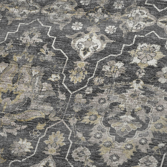 50" X 70" Charcoal Ivory And Coffee Floral Polyester Woven Plush Throw Blanket