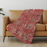 50" X 70" Red Pewter And Beige Damask Polyester Woven Plush Throw Blanket