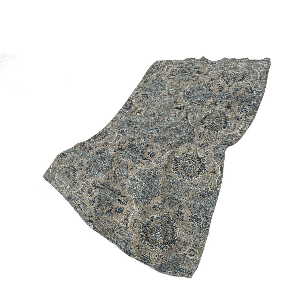 50" X 70" Blue And Pewter Damask Plush Throw Blanket