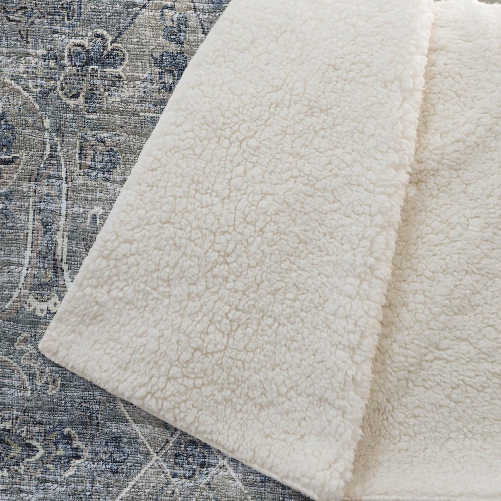 50" X 70" Blue And Pewter Damask Plush Throw Blanket