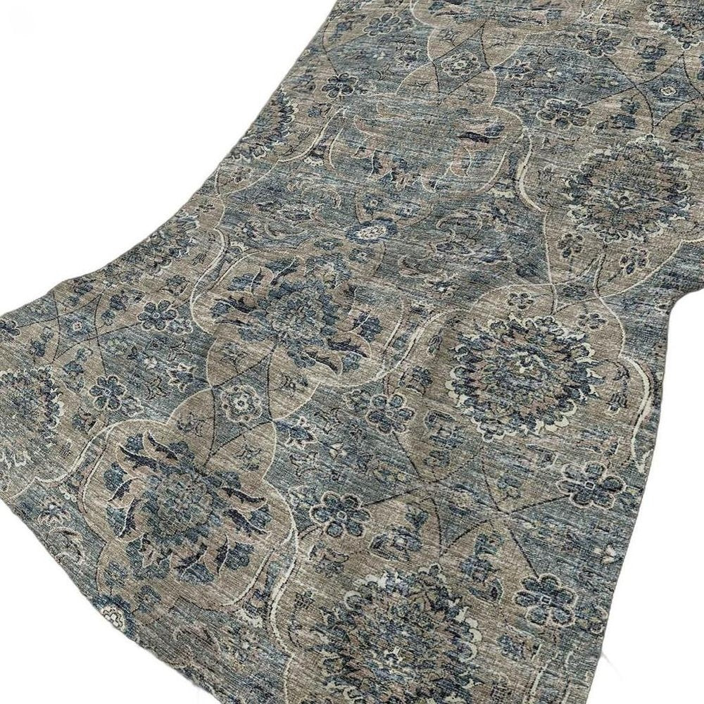 50" X 70" Blue And Pewter Damask Plush Throw Blanket