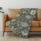 50" X 70" Beige Blue And Gold Floral Polyester Woven Plush Throw Blanket