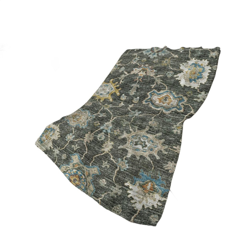 50" X 70" Beige Blue And Gold Floral Polyester Woven Plush Throw Blanket