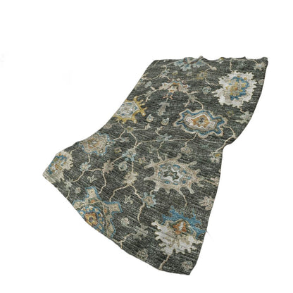 50" X 70" Beige Blue And Gold Floral Polyester Woven Plush Throw Blanket