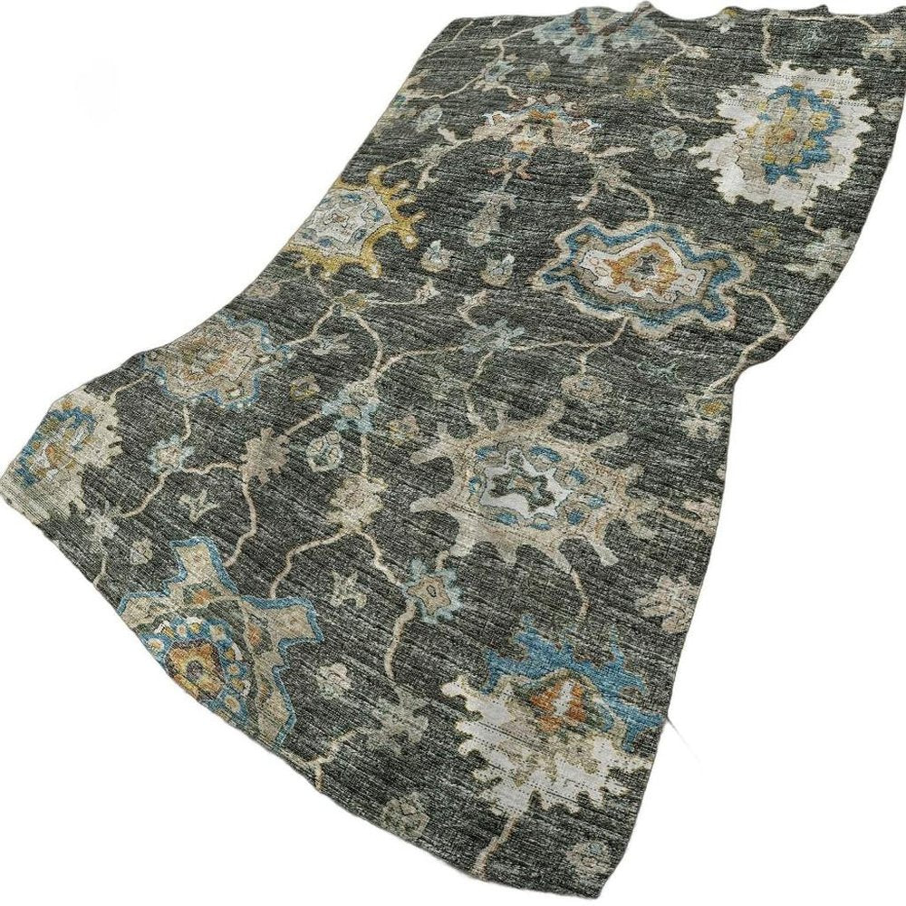 50" X 70" Beige Blue And Gold Floral Polyester Woven Plush Throw Blanket