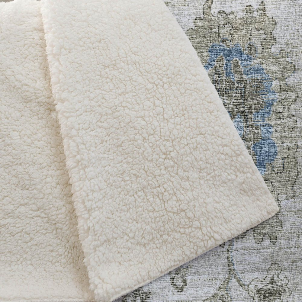50" X 70" Blue Charcoal And Ivory Floral Polyester Woven Plush Throw Blanket