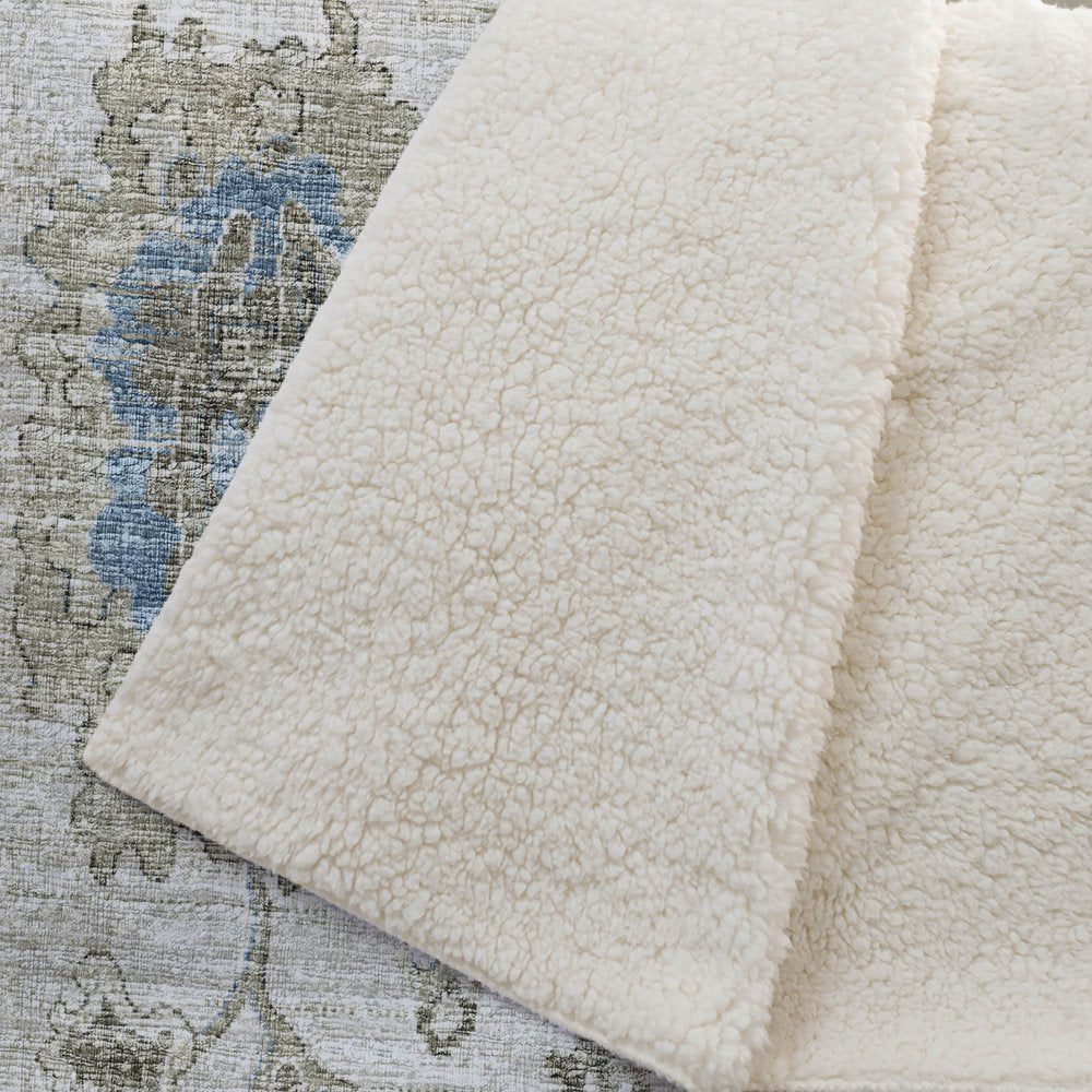 50" X 70" Blue Charcoal And Ivory Floral Polyester Woven Plush Throw Blanket