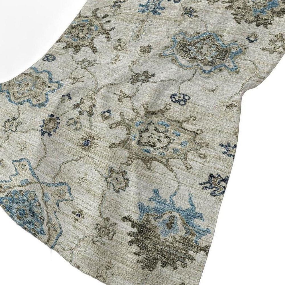 50" X 70" Blue Charcoal And Ivory Floral Polyester Woven Plush Throw Blanket