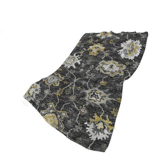 50" X 70" Gray And Gold Floral Polyester Woven Plush Throw Blanket