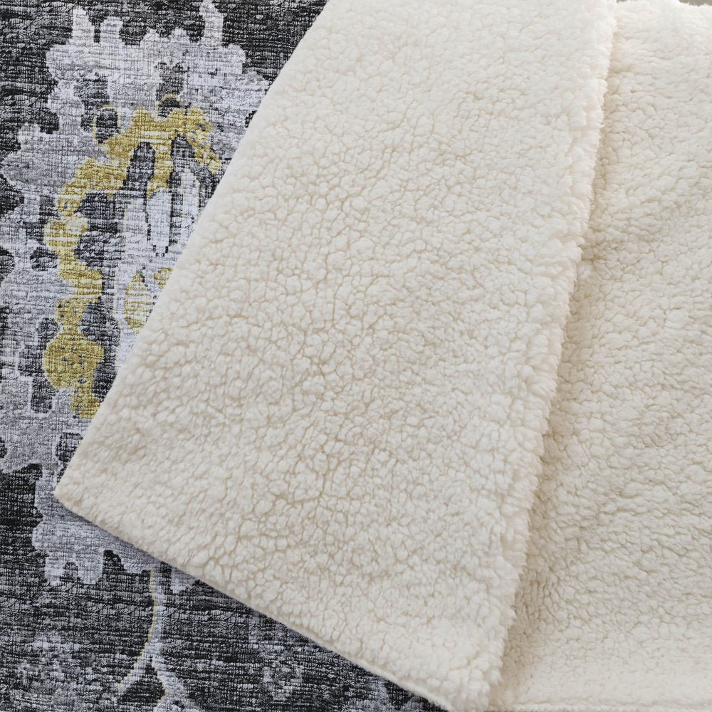 50" X 70" Gray And Gold Floral Polyester Woven Plush Throw Blanket