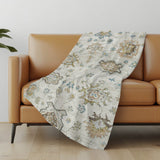 50" X 70" Linen Coffee And Teal Floral Polyester Woven Plush Throw Blanket
