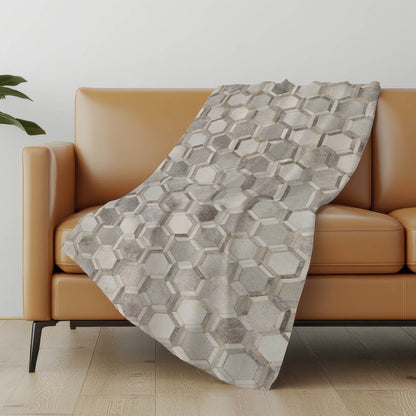 50" X 70" Gray And Ivory Geometric Polyester Woven Plush Throw Blanket