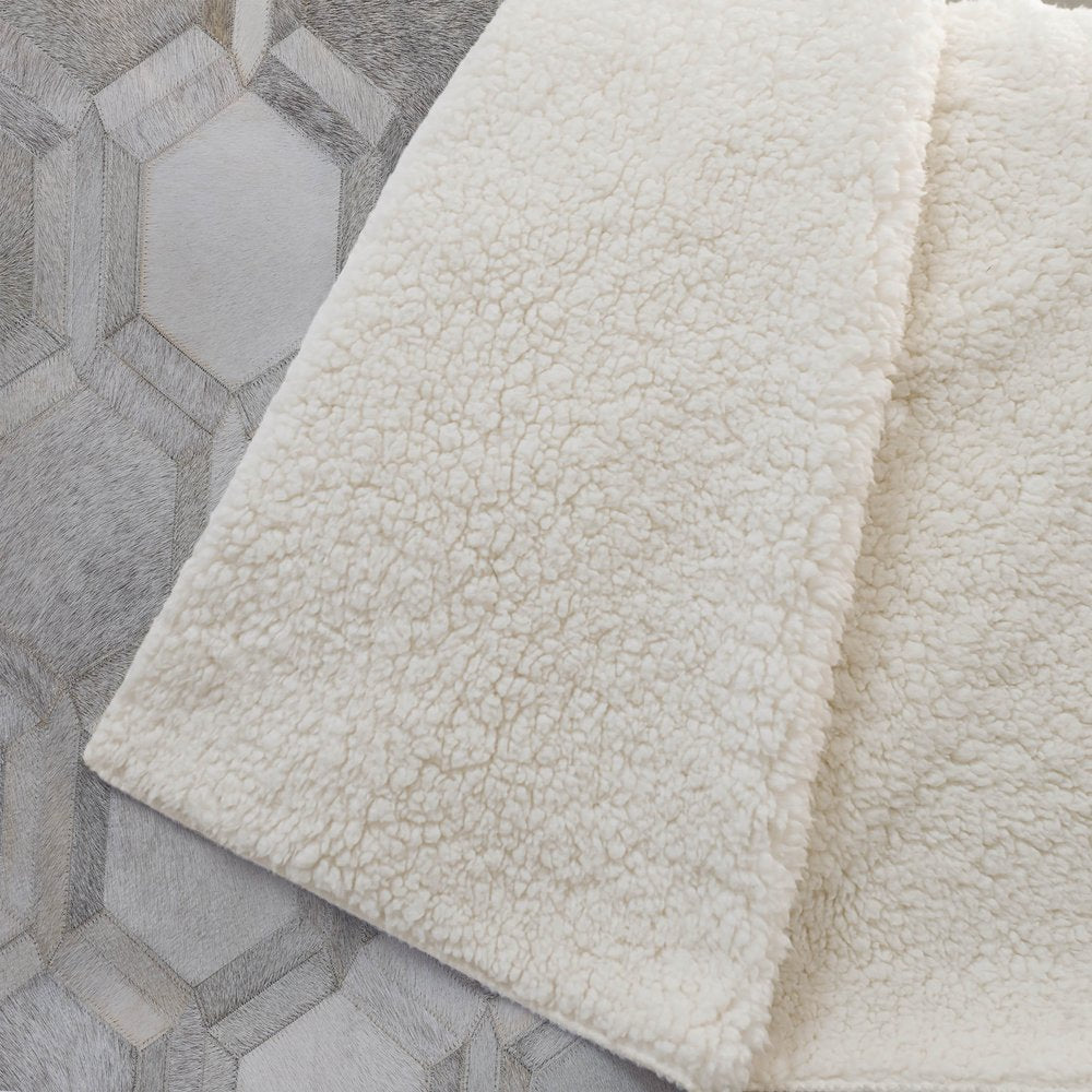 50" X 70" Gray And Ivory Geometric Polyester Woven Plush Throw Blanket