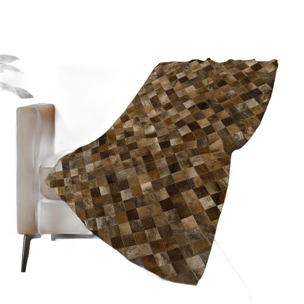 50" X 70" Brown Beige And Ivory Geometric Polyester Woven Plush Throw Blanket