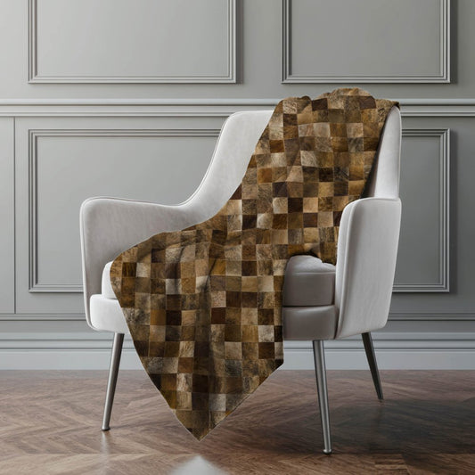 50" X 70" Brown Beige And Ivory Geometric Polyester Woven Plush Throw Blanket