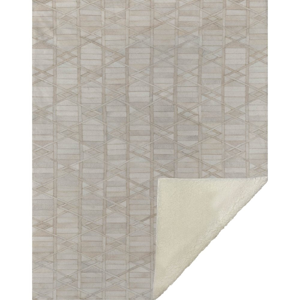 50" X 70" Ivory And Beige Microfiber Geometric Plush Throw Blanket