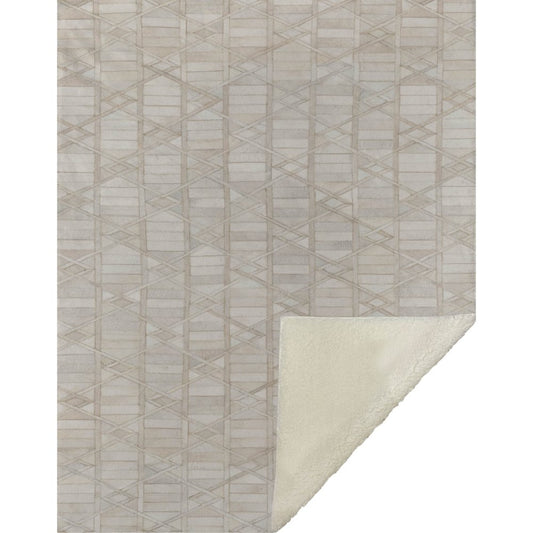 50" X 70" Ivory And Beige Microfiber Geometric Plush Throw Blanket