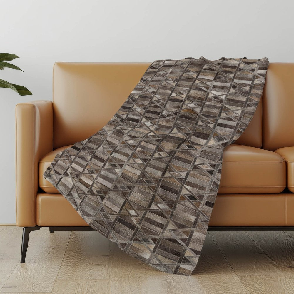 50" X 70" Gray Black And Beige Geometric Polyester Woven Plush Throw Blanket