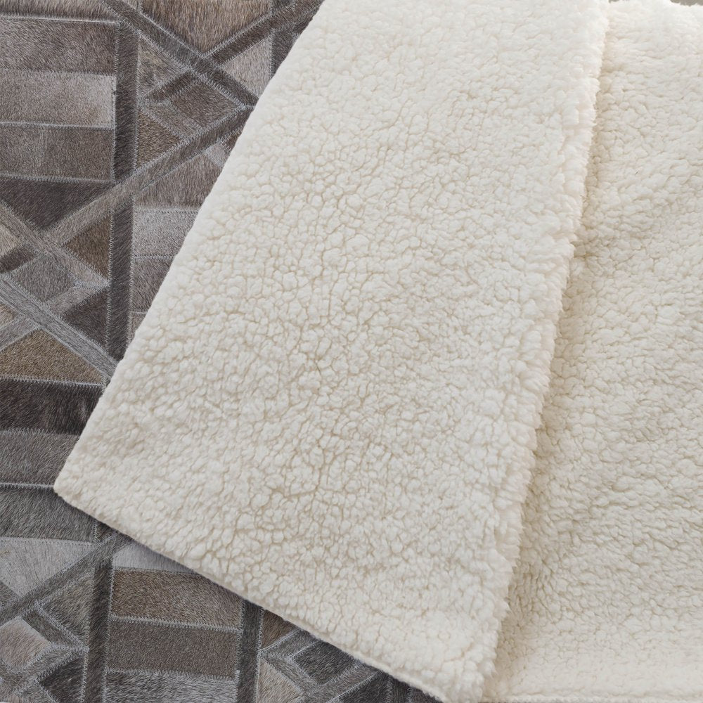 50" X 70" Gray Black And Beige Geometric Polyester Woven Plush Throw Blanket