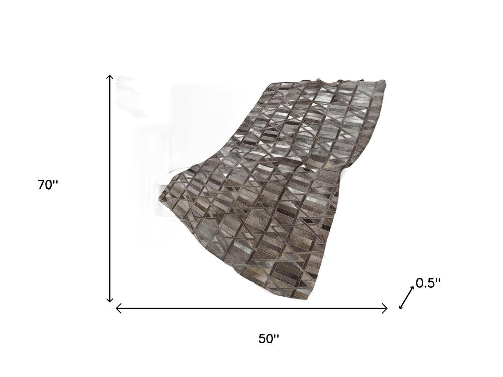 50" X 70" Gray Black And Beige Geometric Polyester Woven Plush Throw Blanket