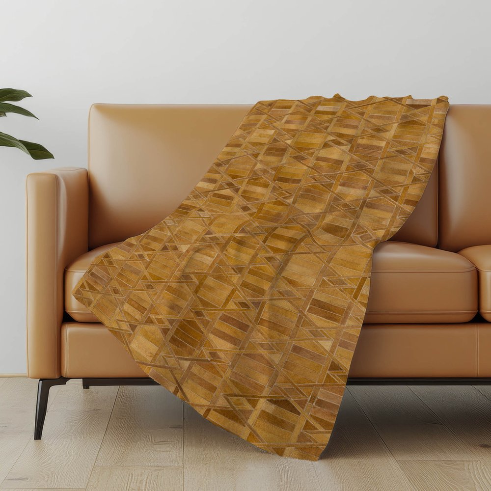 50" X 70" Brown Beige And Coffee Geometric Polyester Woven Plush Throw Blanket
