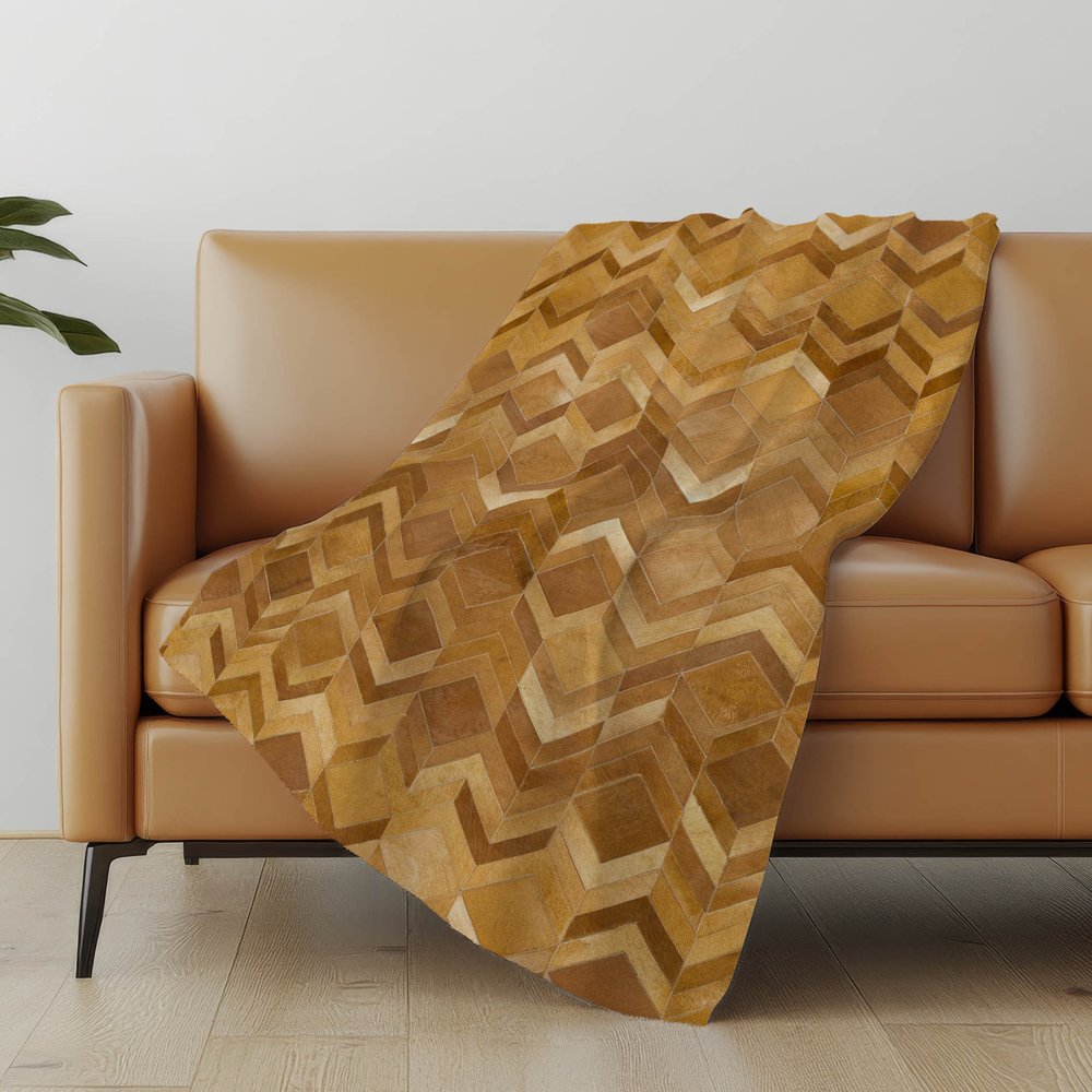 50" X 70" Brown Beige And Gold Geometric Polyester Woven Plush Throw Blanket
