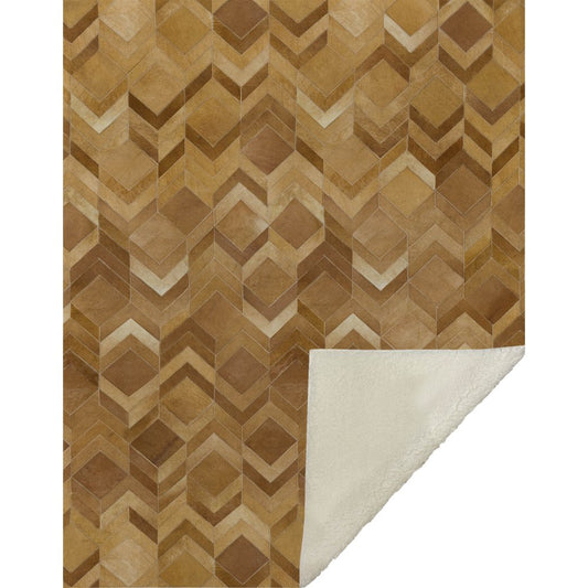 50" X 70" Brown Beige And Gold Geometric Microfiber Plush Throw Blanket