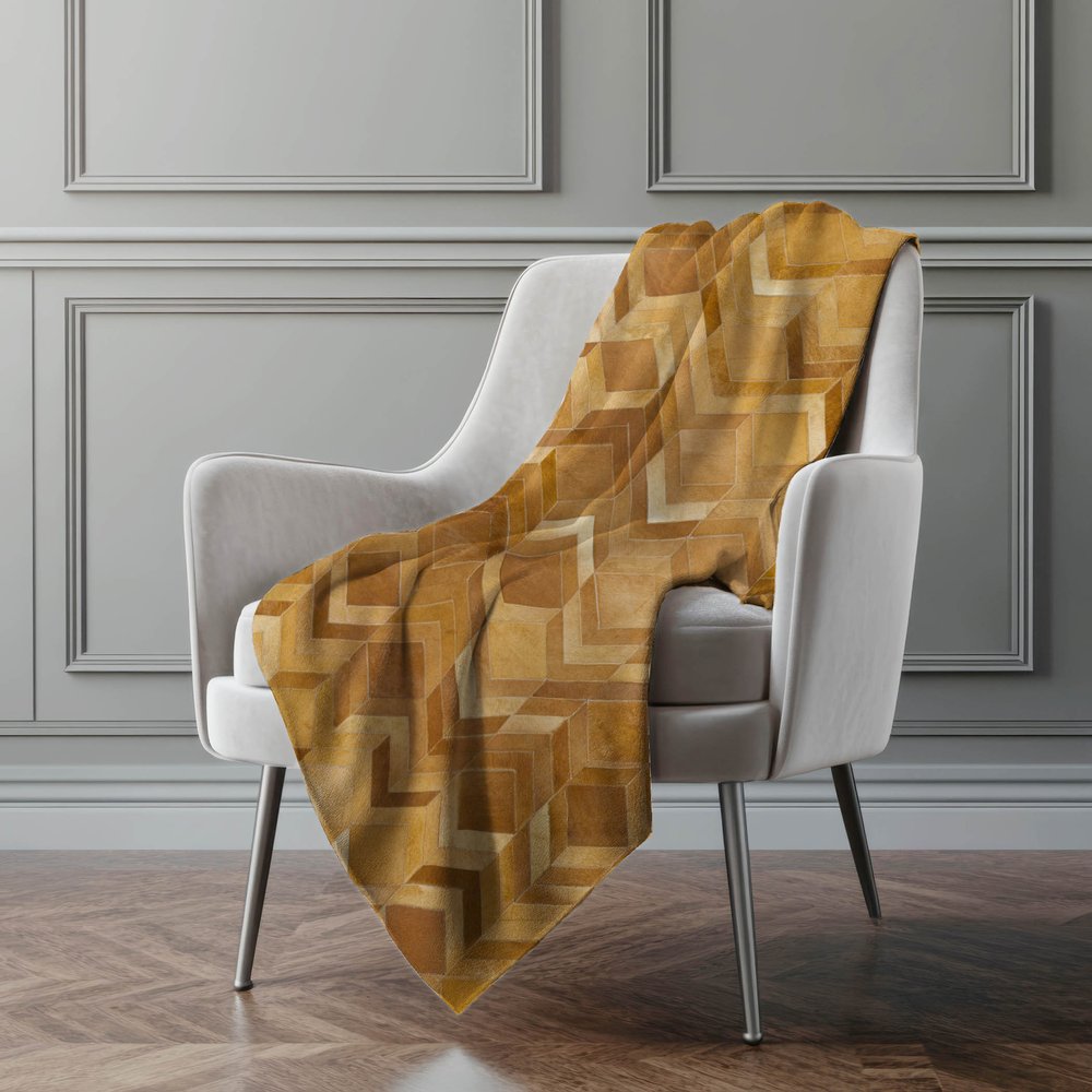 50" X 70" Brown Beige And Gold Geometric Polyester Woven Plush Throw Blanket