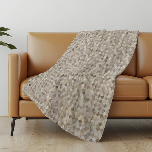 50" X 70" Gray Beige And Ivory Geometric Polyester Woven Plush Throw Blanket