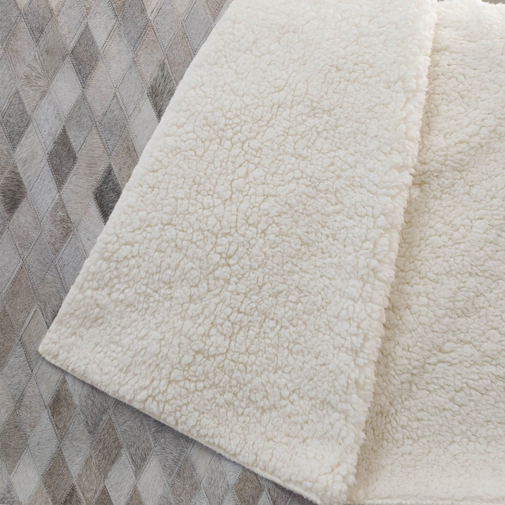 50" X 70" Gray Beige And Ivory Geometric Microfiber Plush Throw Blanket