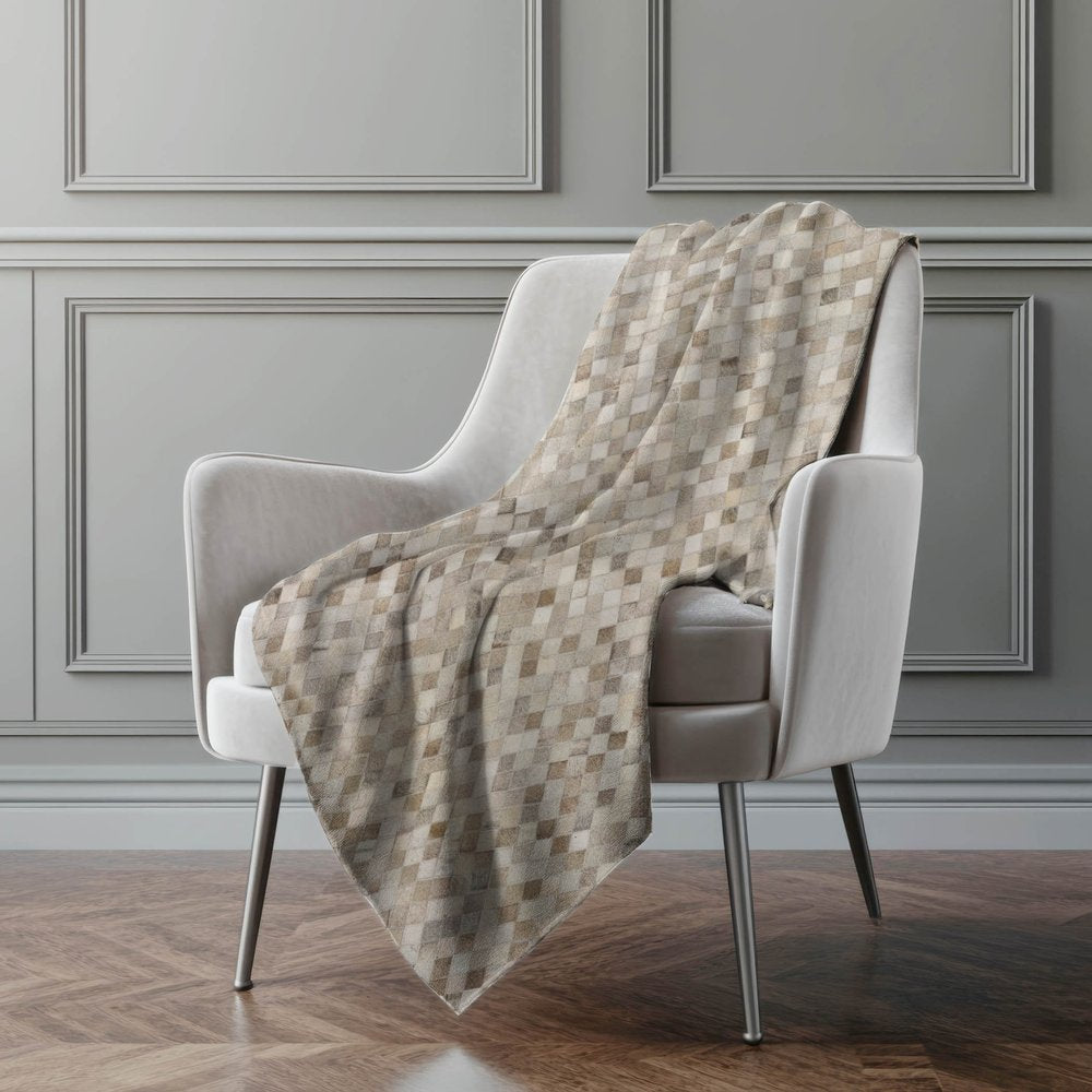 50" X 70" Gray Beige And Ivory Geometric Polyester Woven Plush Throw Blanket