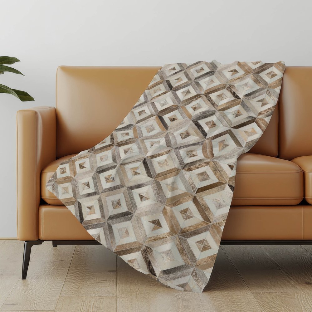 50" X 70" Gray And Brown Geometric Polyester Woven Plush Throw Blanket