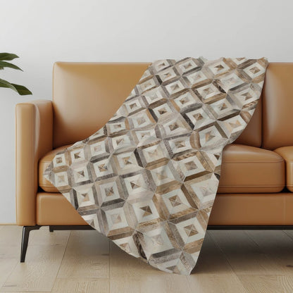 50" X 70" Gray And Brown Geometric Polyester Woven Plush Throw Blanket
