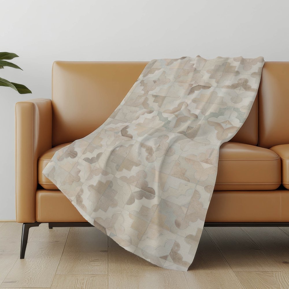 50" X 70" Ivory Beige And Gray Geometric Polyester Woven Plush Throw Blanket
