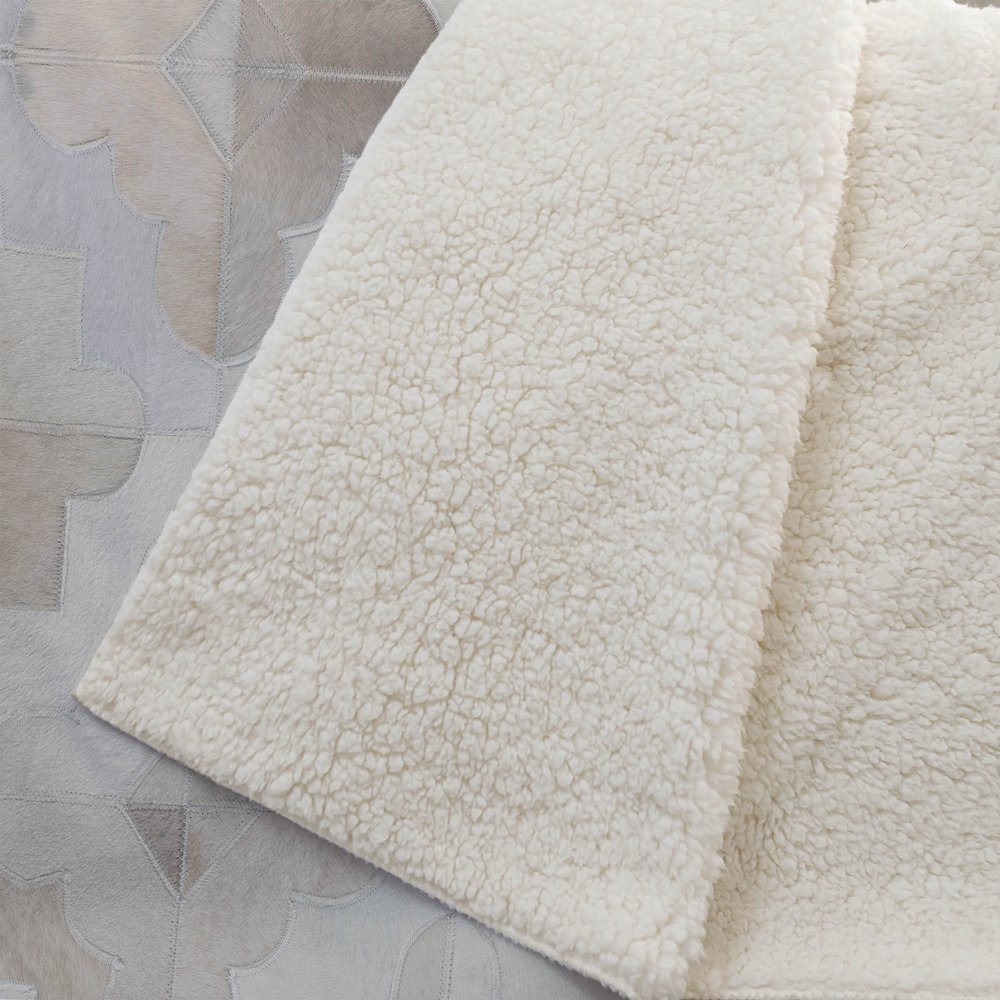 50" X 70" Ivory Beige And Gray Geometric Polyester Woven Plush Throw Blanket