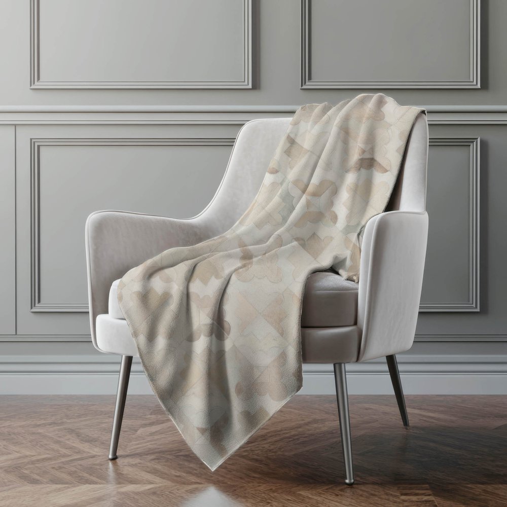 50" X 70" Ivory Beige And Gray Geometric Polyester Woven Plush Throw Blanket
