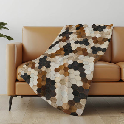50" X 70" Black Brown And Ivory Geometric Polyester Woven Plush Throw Blanket